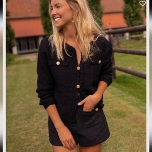 Easy Clothes Black Button-Up Sam Cardigan With Gold Buttons NWT O/S